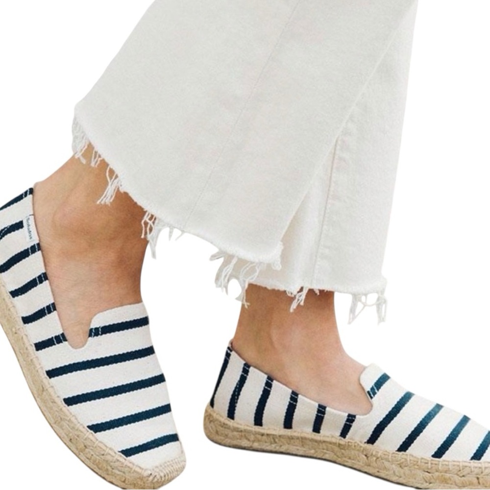 Soludos Classic Striped Navy & Cream Smoking Slipper Espadrilles Size 9.5